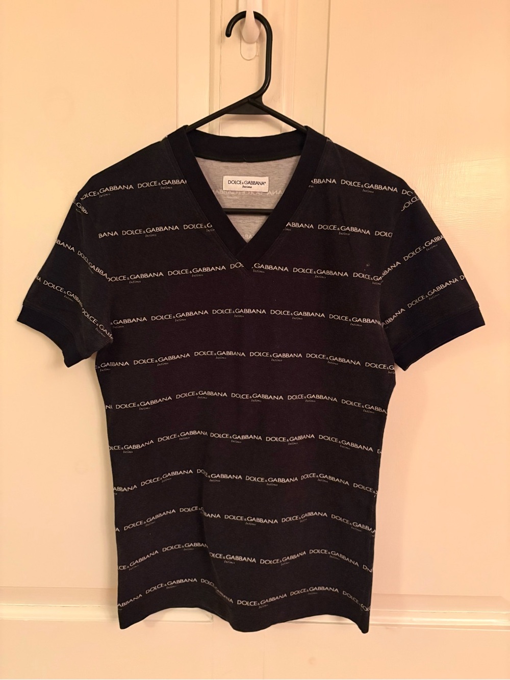 Dolce & Gabbana Black Logo-Striped V-Neck Tee